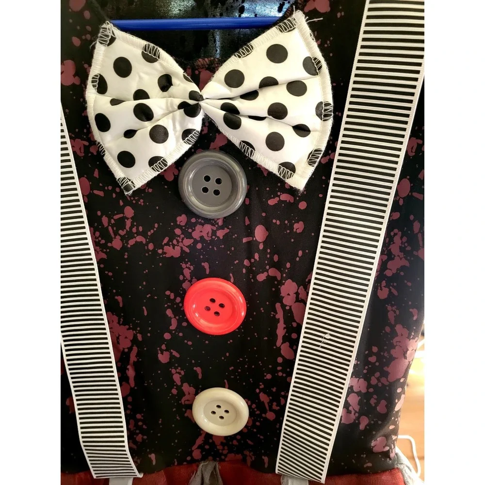 Kids Creepy Clown Halloween Costume Dress with Mini Top Hat Set Black Red Large
